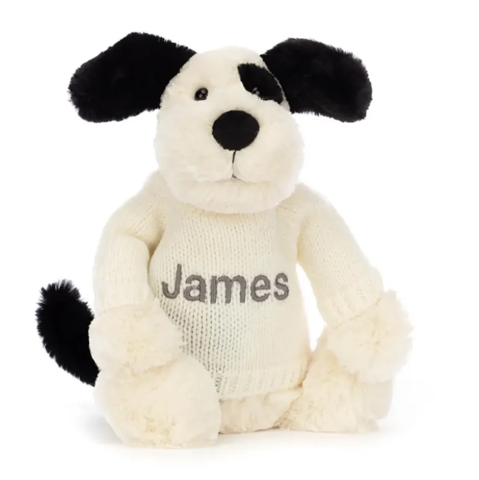 Bashful Black & Cream Puppy with Personalised Cream Jumper Clearance
