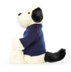 Bashful Black & Cream Puppy with Personalised Navy Jumper Sale