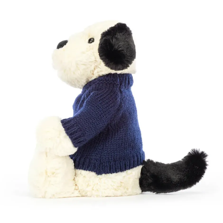 Bashful Black & Cream Puppy with Personalised Navy Jumper Sale