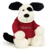 Bashful Black & Cream Puppy with Personalised Red Jumper