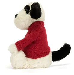 Bashful Black & Cream Puppy with Personalised Red Jumper
