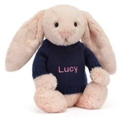 Bashful Blush Bunny with Personalised Navy Jumper Best