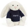 Bashful Cream Bunny with Personalised Navy Jumper