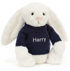 Bashful Cream Bunny with Personalised Navy Jumper