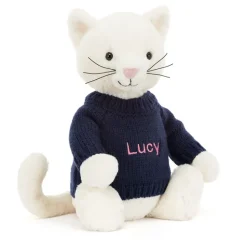 Bashful Cream Kitten with Personalised Navy Jumper