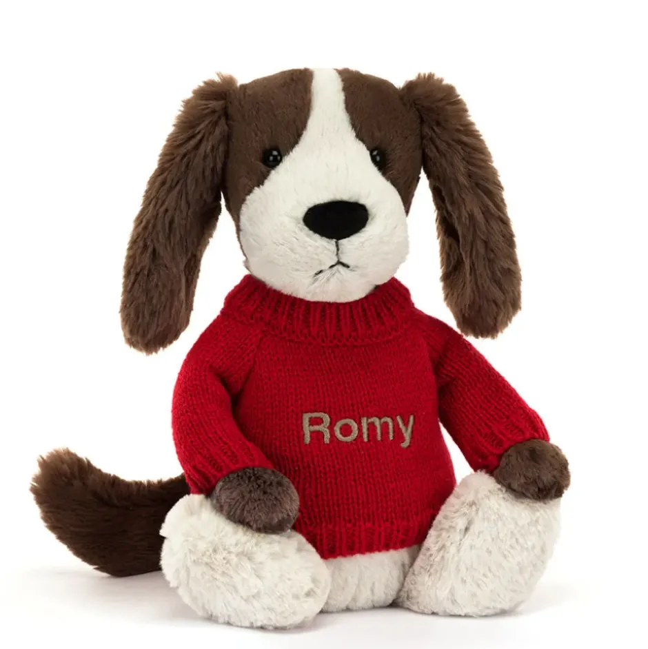 Bashful Fudge Puppy with Personalised Red Jumper