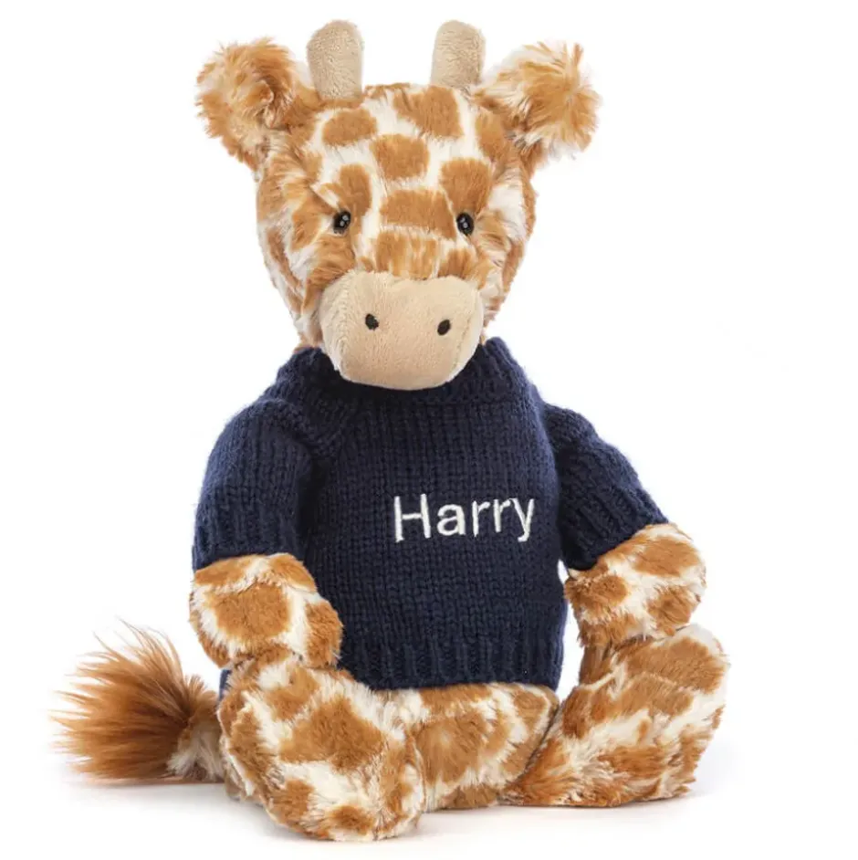 Bashful Giraffe with Personalised Navy Jumper