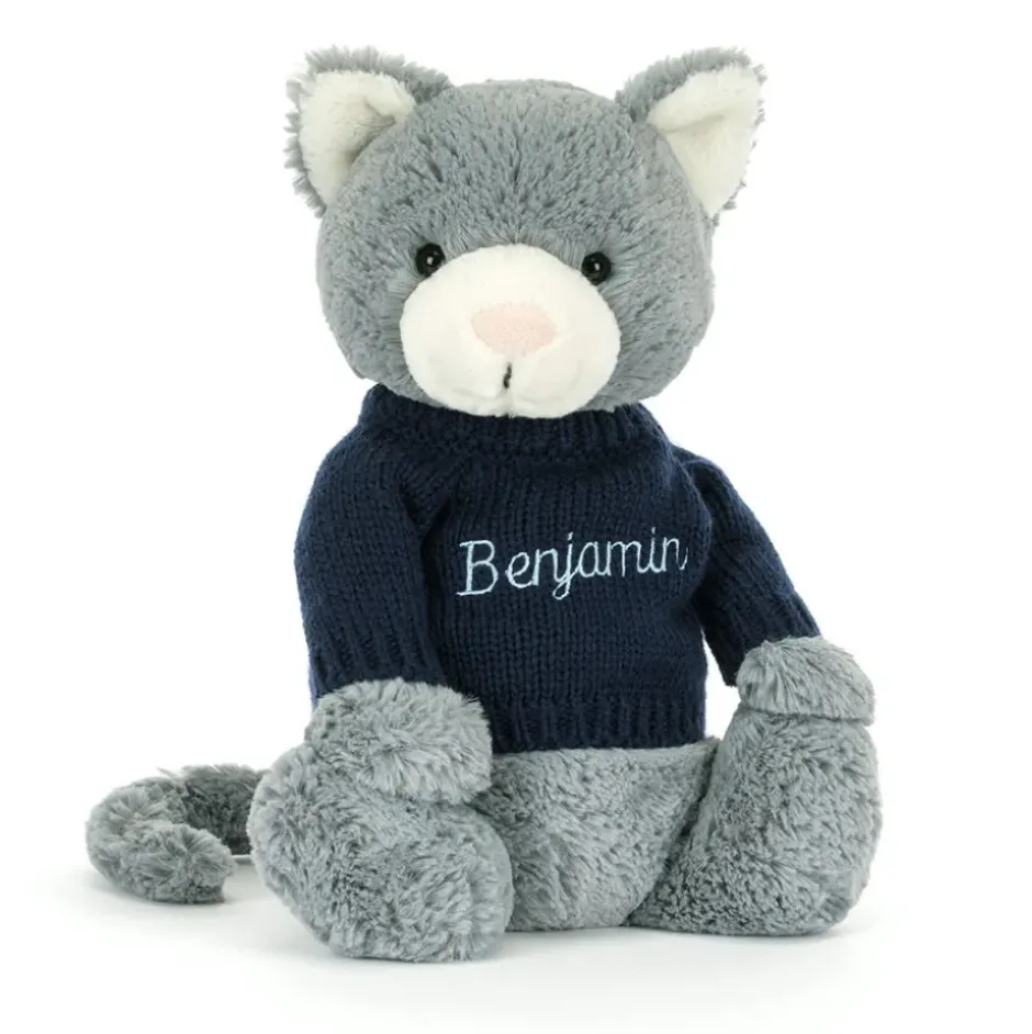 Bashful Kitten with Personalised Navy Jumper Discount