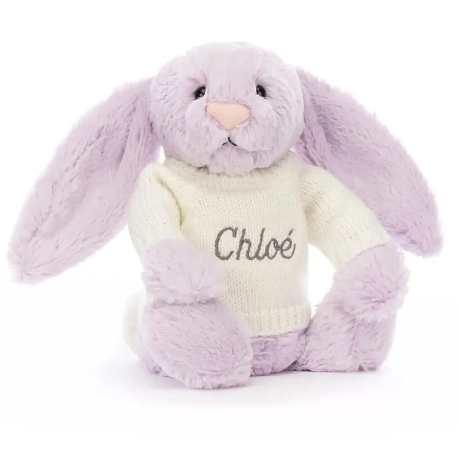 Bashful Lilac Bunny with Personalised Cream Jumper New