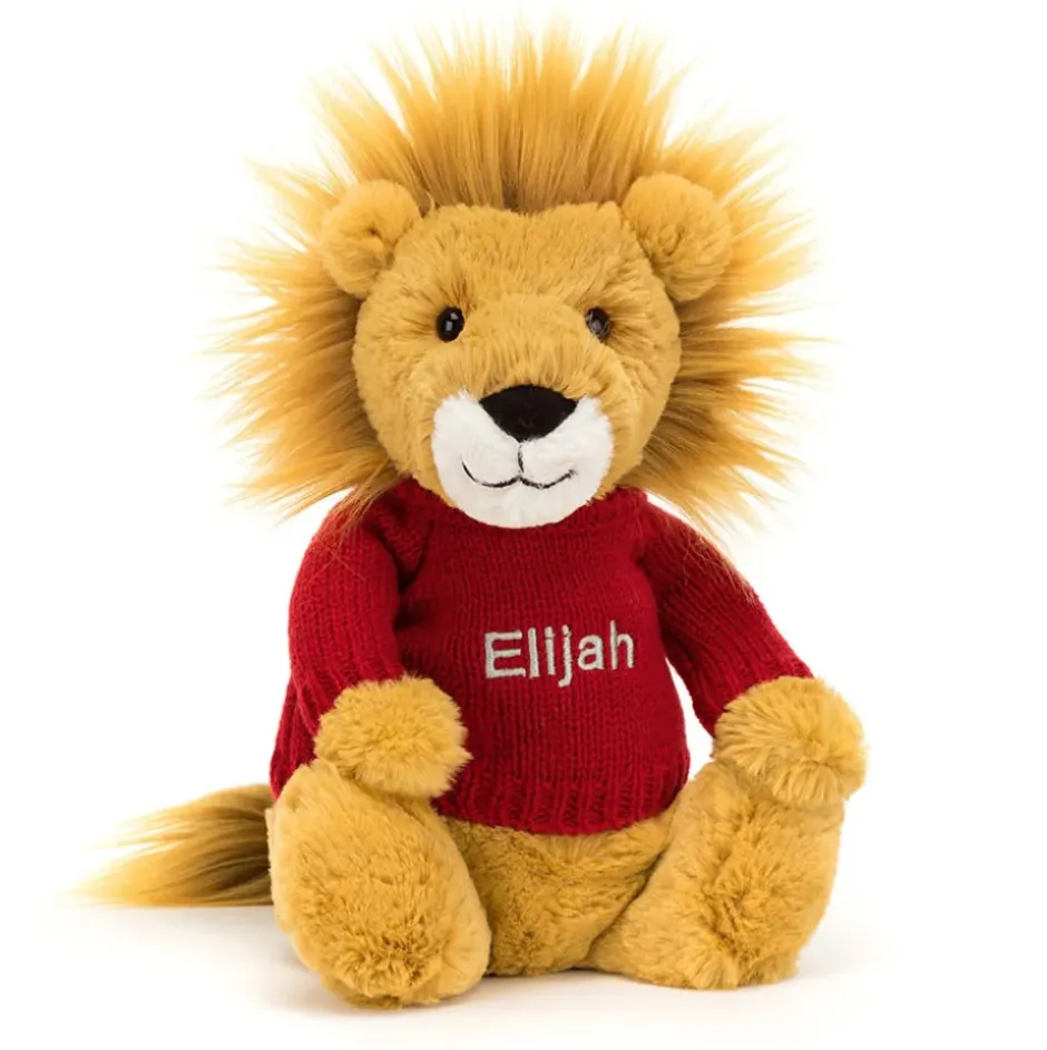 Bashful Lion with Personalised Red Jumper