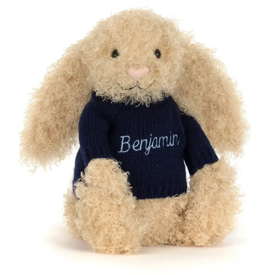 Bashful Luxe Bunny Curly with Personalised Navy Jumper Sale