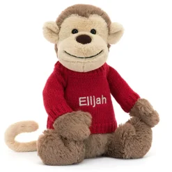 Bashful Monkey with Personalised Red Jumper Best