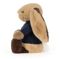 Bashful Patchwork Brown Bunny with Personalised Navy Jumper