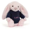 Bashful Pink Bunny with Personalised Navy Jumper Clearance