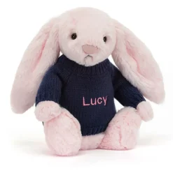 Bashful Pink Bunny with Personalised Navy Jumper Clearance