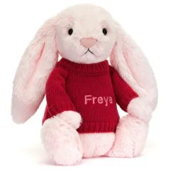 Bashful Pink Bunny with Personalised Red Jumper Online