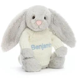 Bashful Silver Bunny with Personalised Cream Jumper Hot