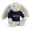 Bashful Silver Bunny with Personalised Navy Jumper Discount
