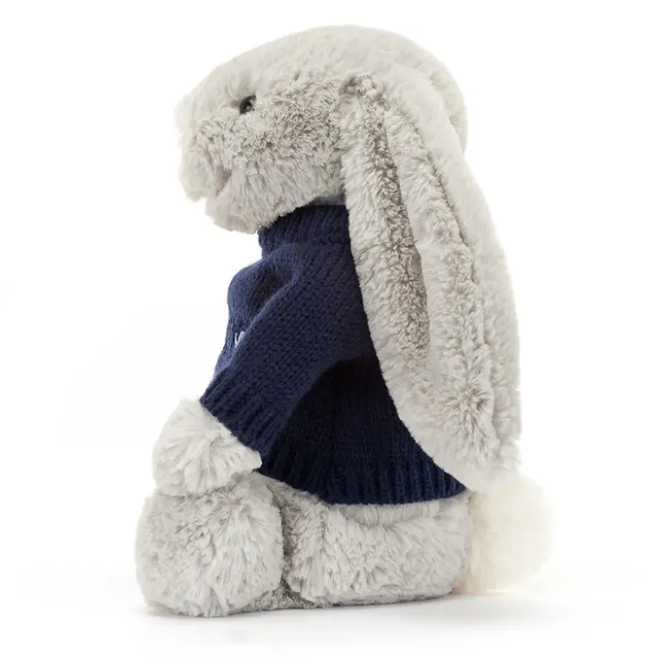 Bashful Silver Bunny with Personalised Navy Jumper Discount