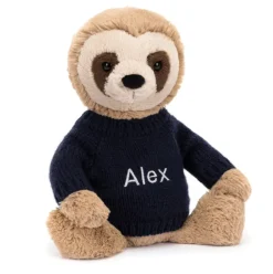 Bashful Sloth with Personalised Navy Jumper New