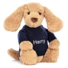 Bashful Toffee Puppy with Personalised Navy Jumper Outlet