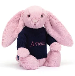 Bashful Tulip Pink Bunny with Personalised Navy Jumper Clearance