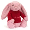 Bashful Tulip Pink Bunny with Personalised Red Jumper