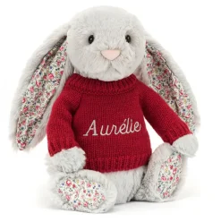 Blossom Silver Bunny with Personalised Red Jumper